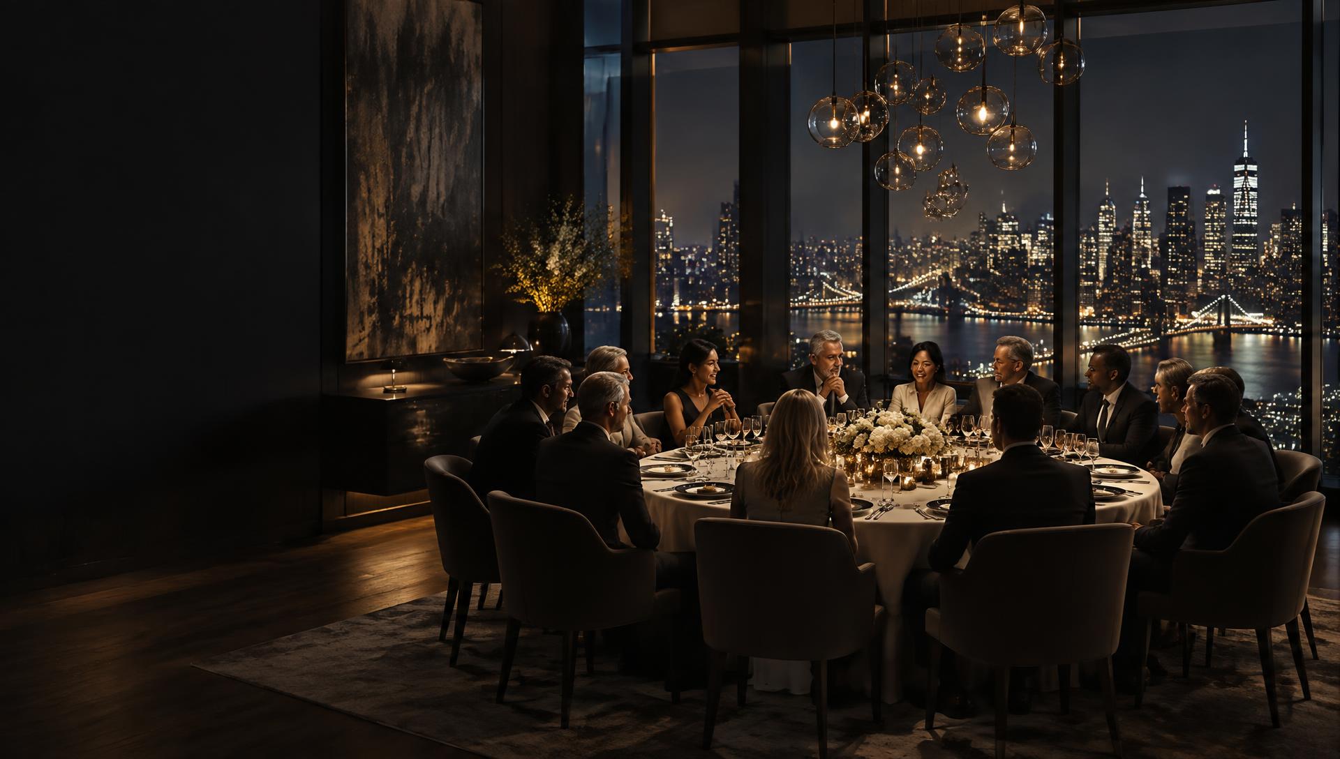 Private Capital Circle dinner overlooking a city skyline